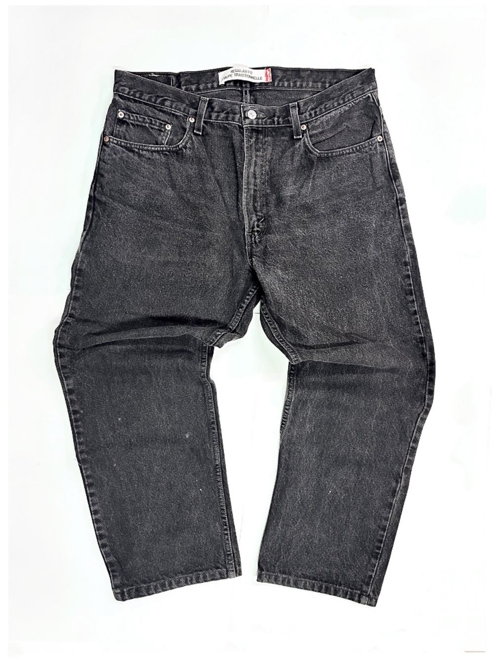 LEVI's Mens 38 X 30 Regular Fit Jeans Faded Black Dark Wash Straight Leg Red Tab